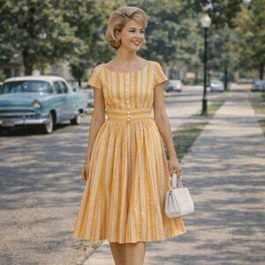 Vintage 1950s Carolyn Rodgers Junior Dress | Orange Stripe Cotton Day Dress